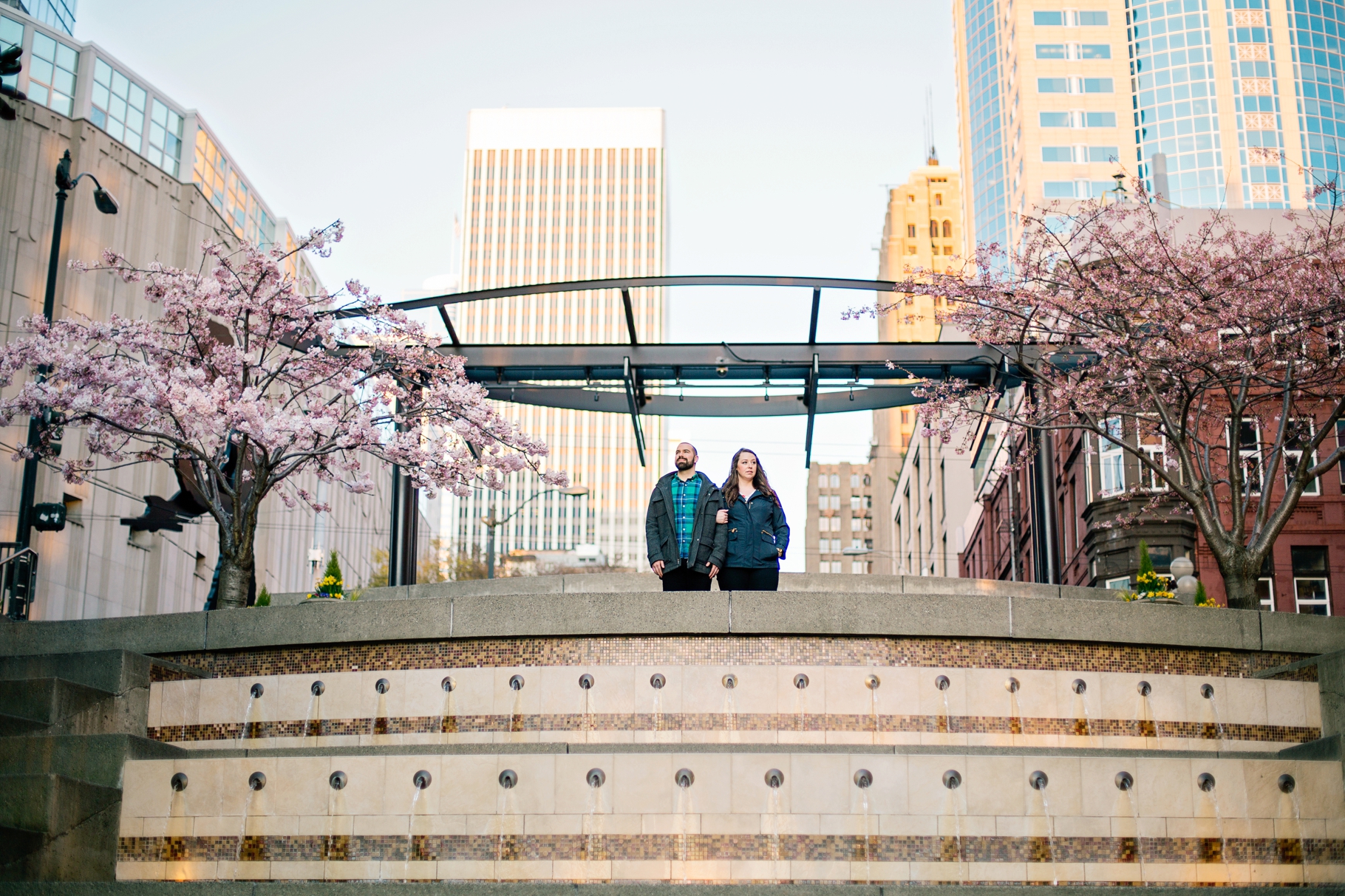 16-Spring-Cherry-Blossoms-Sunset-Engagement-Pictures-Harbor-Steps-Downtown-Seattle-Photographer-Wedding-Photography-by-Betty-Elaine