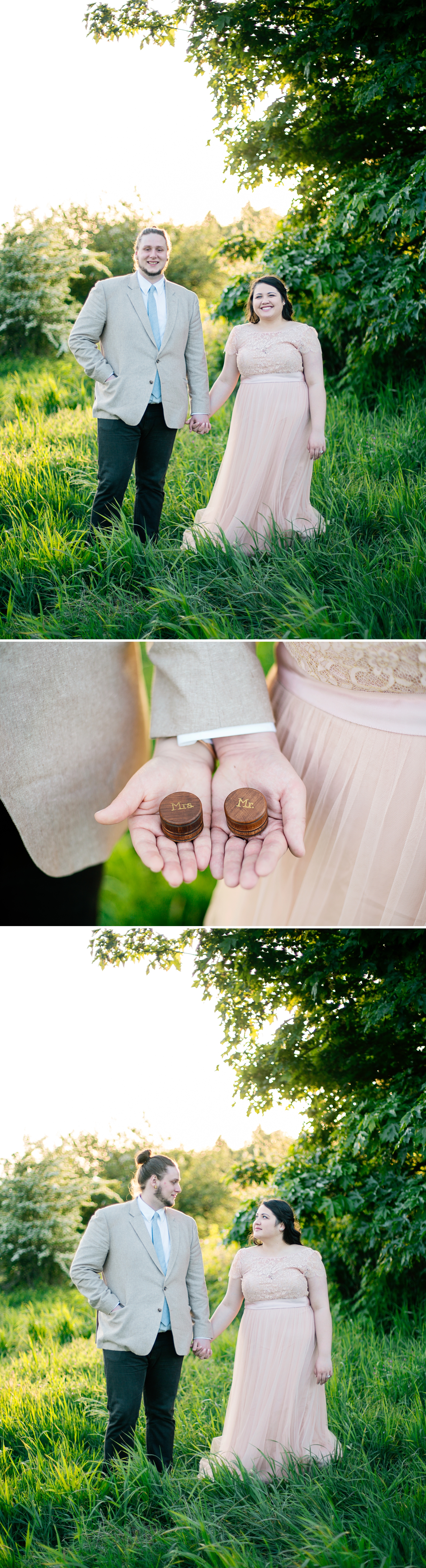 31-Bride-Groom-Elopement-Discovery-Park-Rustic-Meadow-Open-Field-Seattle-Sunset-Photographer-Wedding-Photography-by-Betty-Elaine-Blush-BHLDN-Wedding-Gown-Dress-Mr-Mrs-Ring-Box