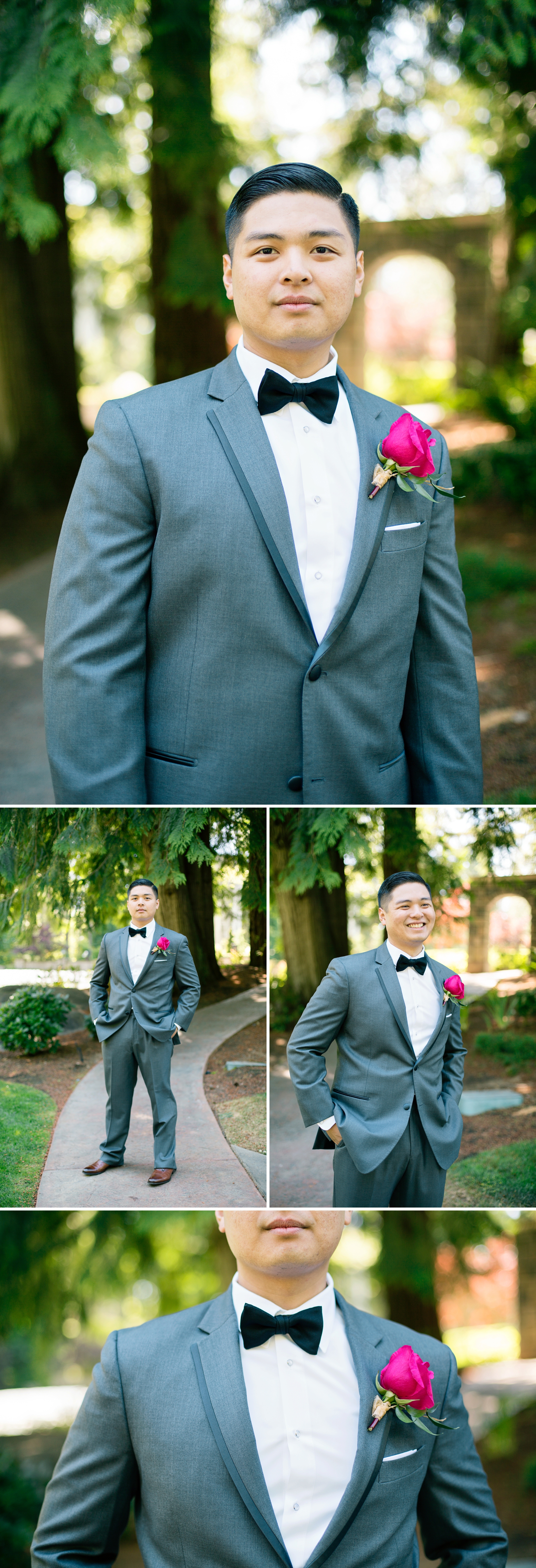 14-Groom-Portraits-Style-Suit-Gray-Details-Classic-Bow-Tie-Rock-Creek-Gardens-Seattle-Wedding-Photography-by-Betty-Elaine