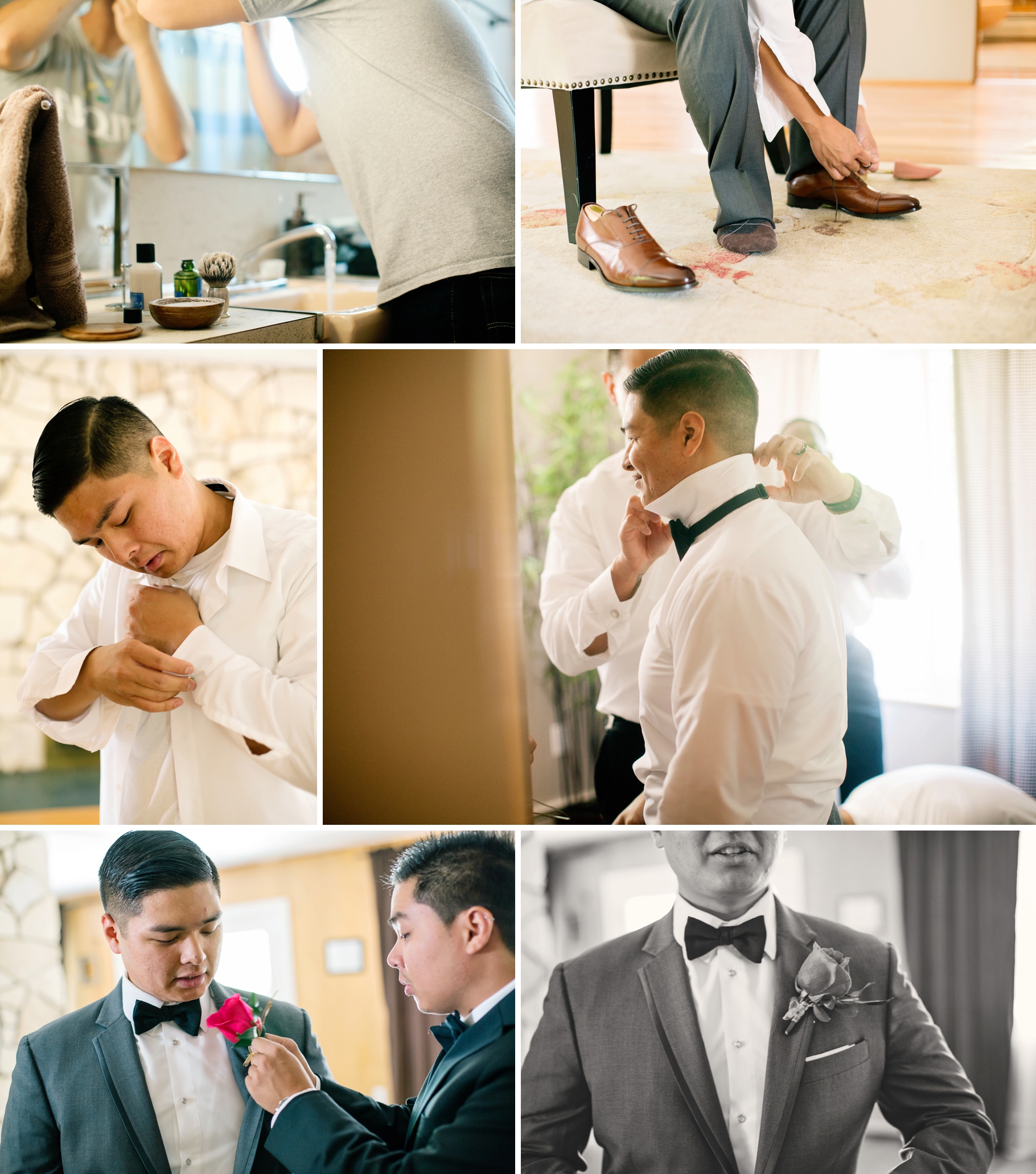 6-Getting-Ready-Grooms-Suit-Gray-Details-Classic-Bow-Tie-Rock-Creek-Gardens-Seattle-Wedding-Photography-by-Betty-Elaine