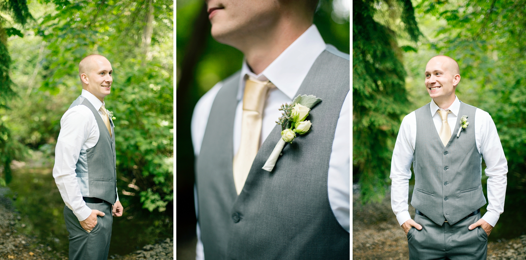 10-Groom-Portriats-Grey-Suit-Boutonniere-Creek-Woods-Forrest-Normandy-Cove-Beach-Wedding-Photographer-Bride-Groom-Seattle-Wedding-Photography-Northwest