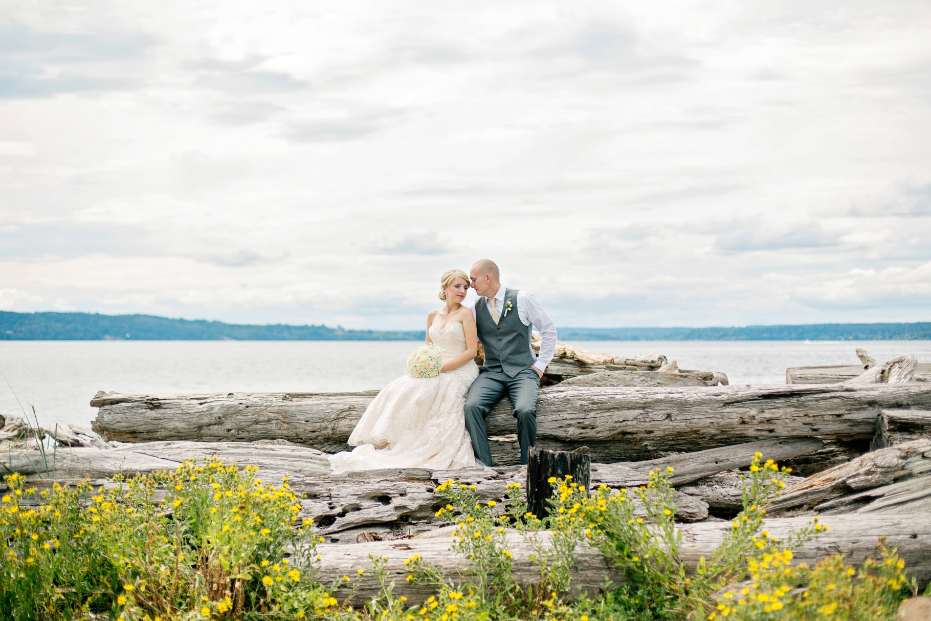 11-Bride-Groom-Portraits-Waterfront-Pudget-Sound-Driftwood-Normandy-Cove-Beach-Wedding-Photographer-Bride-Groom-Seattle-Wedding-Photography-Northwest