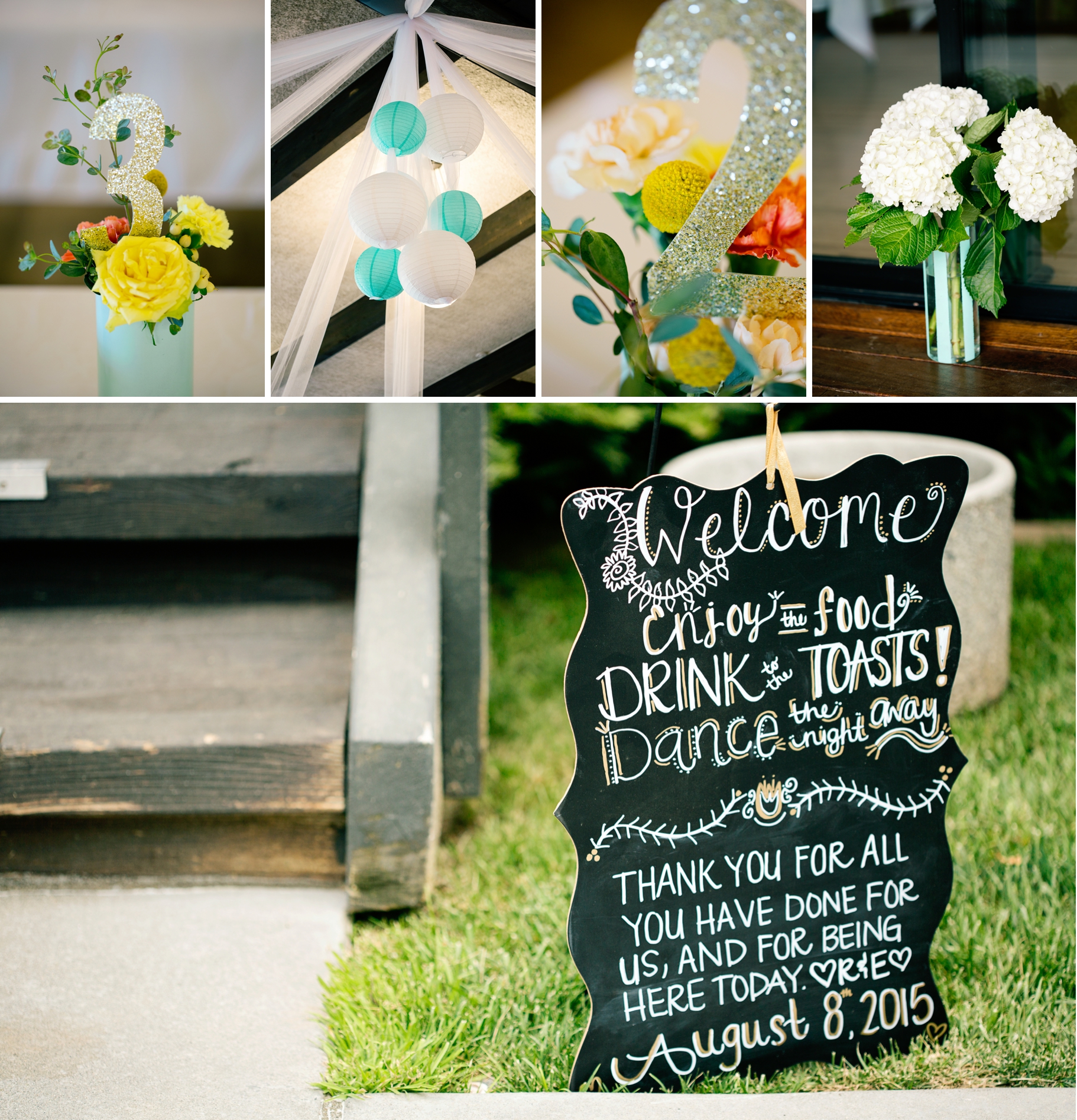33-Reception-Gold-Aqua-Hydrangeas-Chalkboard-Signs-Normandy-Cove-Beach-Wedding-Photographer-Bride-Groom-Seattle-Wedding-Photography-Northwest