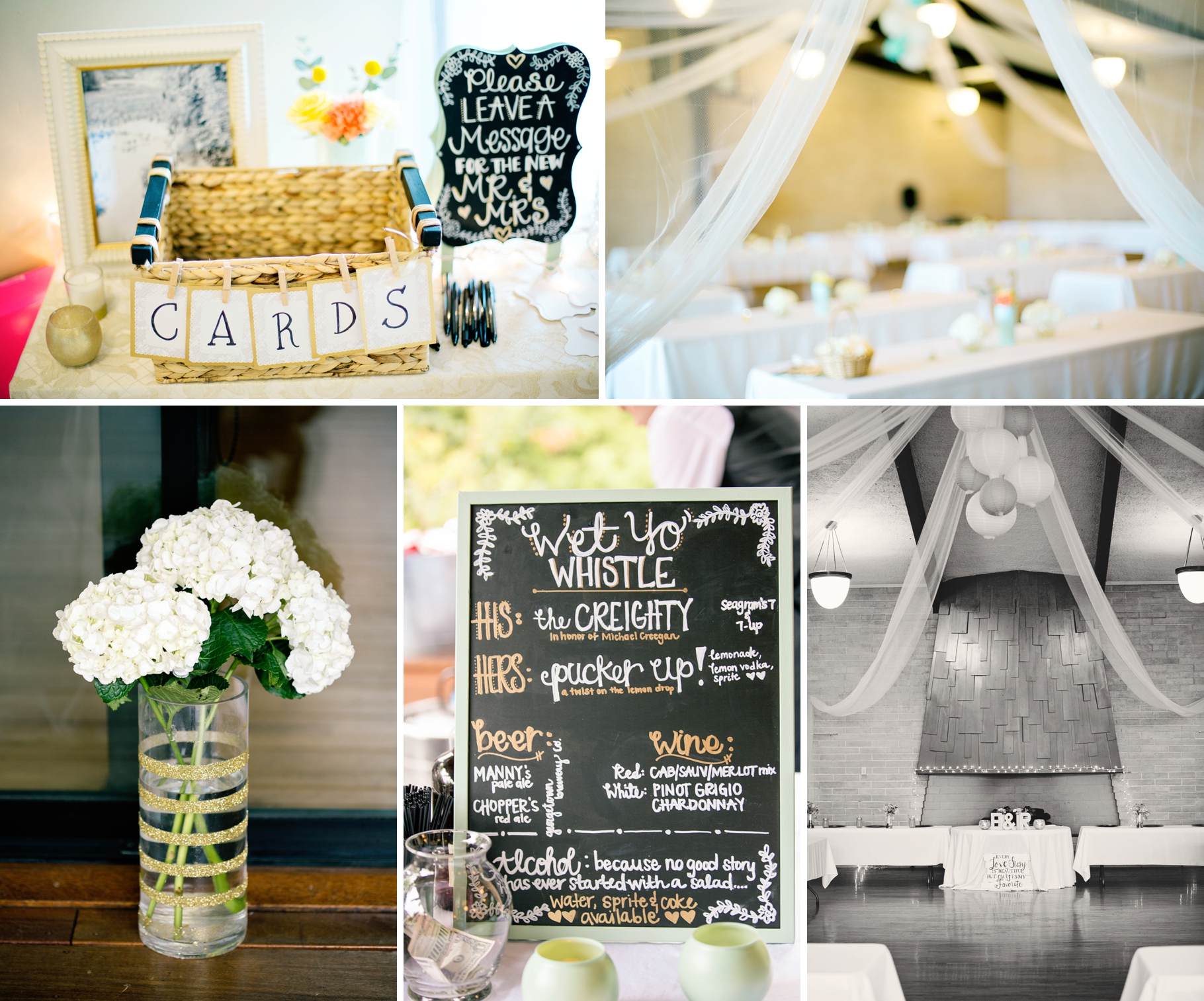 36-Reception-Gold-Aqua-Hydrangeas-Chalkboard-Signs-Normandy-Cove-Beach-Wedding-Photographer-Bride-Groom-Seattle-Wedding-Photography-Northwest