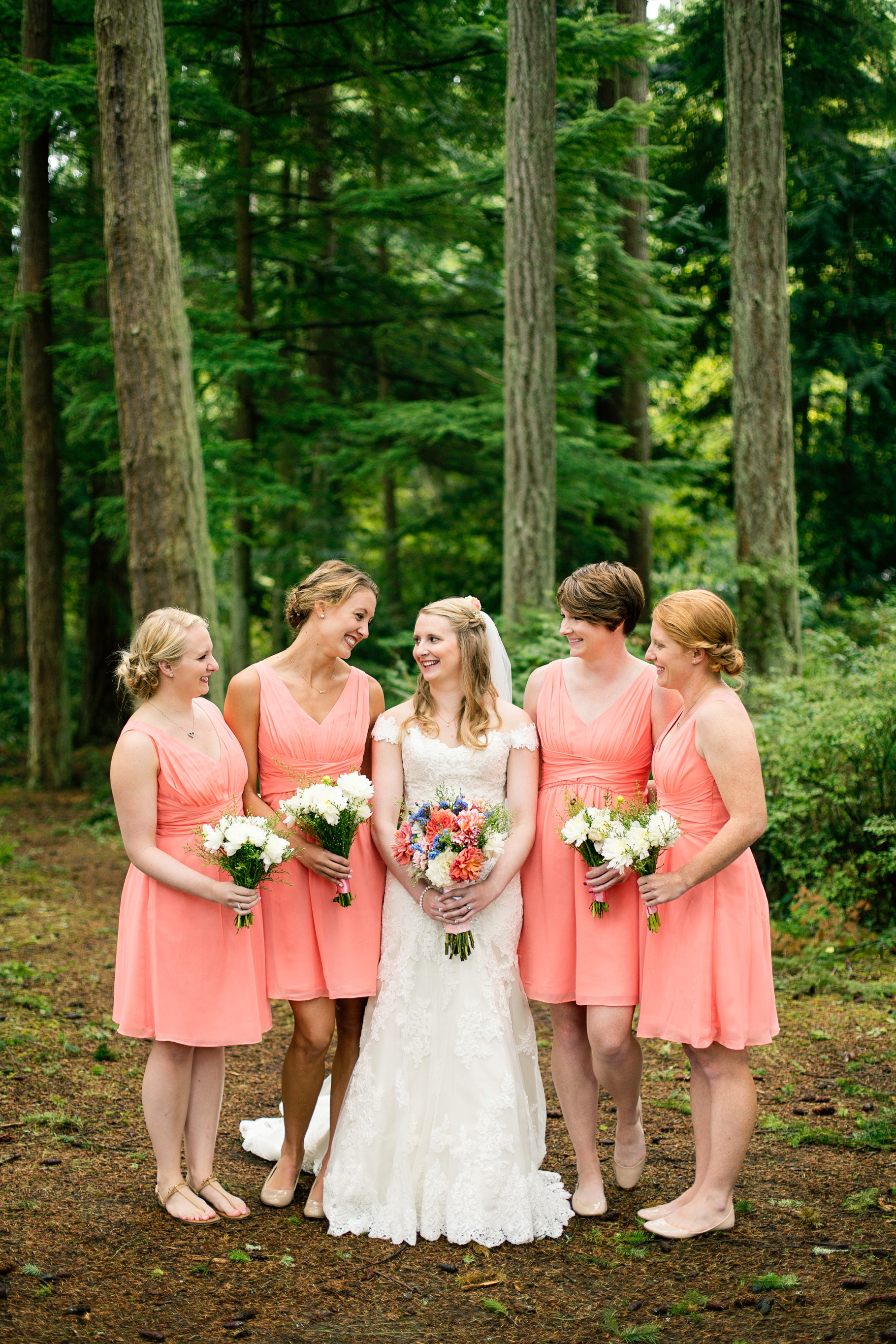 13-Bridesmaid-Portraits-Bridal-Bouquet-Flowers-Dahlias-Bride-wooded-bluff-olympic-mountains-log-cabin-Kitsap-Memorial-State-Park-Forest-Northwest-Photographer-Seattle-Wedding-Photography-by-Betty-Elaine