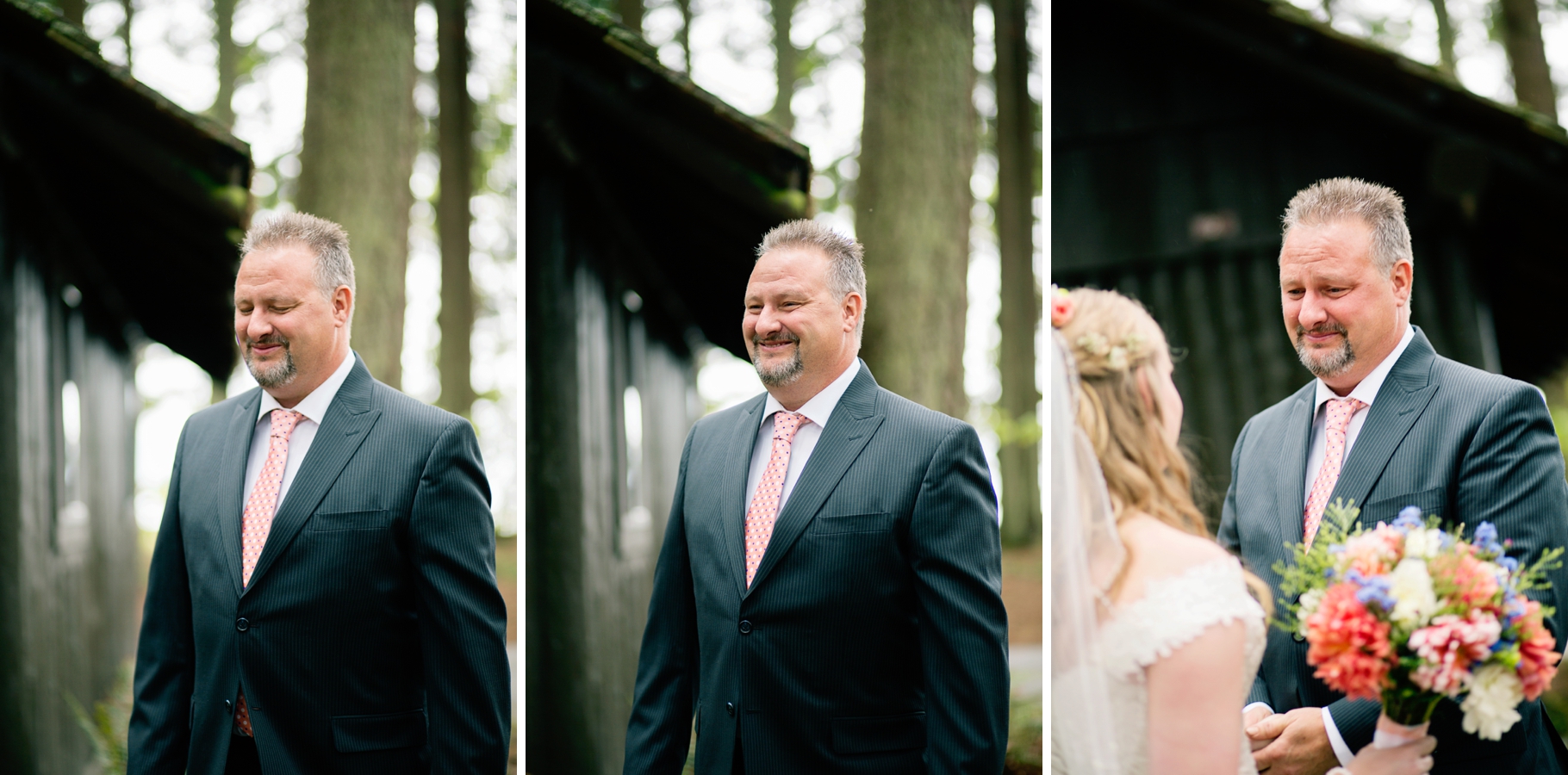 15-Dad-Father-of-Bride-First-Look-Bridal-Portraits-wooded-bluff-olympic-mountains-log-cabin-Kitsap-Memorial-State-Park-Forest-Northwest-Photographer-Seattle-Wedding-Photography-by-Betty-Elaine
