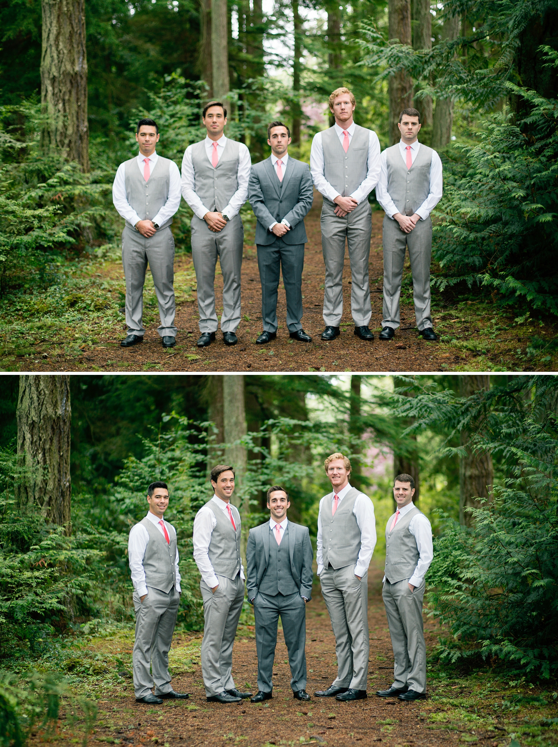 21-Groom-Groomsmen-Portraits-Grey-Suit-wooded-bluff-olympic-mountains-log-cabin-Kitsap-Memorial-State-Park-Forest-Northwest-Photographer-Seattle-Wedding-Photography-by-Betty-Elaine