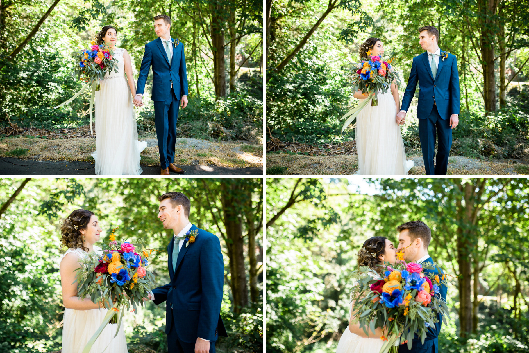10-first-look-reaction-bride-groom-holding-hands-woods-edmonds-seattle-wedding-photographer